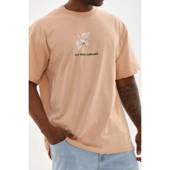 MARSiLYAN- Unisex Baskılı Oversize T-Shirt - Bej