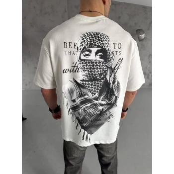 MARSiLYAN- Unisex Baskılı Oversize T-Shirt - Beyaz