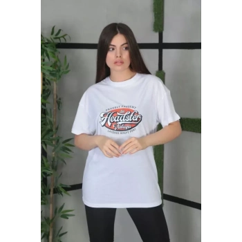 MARSiLYAN- Unisex Baskılı Oversize T-Shirt - Beyaz
