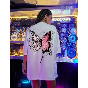 MARSiLYAN- Unisex Baskılı Oversize T-Shirt - Beyaz