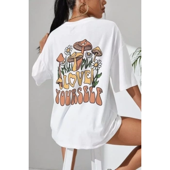 MARSiLYAN- Unisex Baskılı Oversize T-Shirt - Beyaz