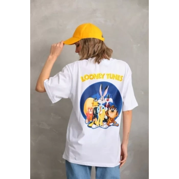 MARSiLYAN- Unisex Baskılı Oversize T-Shirt - Beyaz