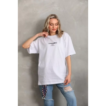 MARSiLYAN- Unisex Baskılı Oversize T-Shirt - Beyaz