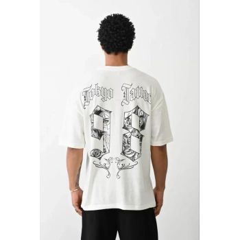 MARSiLYAN- Unisex Baskılı Oversize T-Shirt - Beyaz