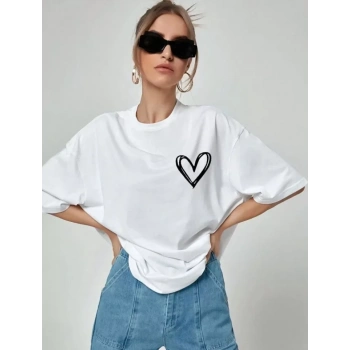 MARSiLYAN- Unisex Baskılı Oversize T-Shirt - Beyaz