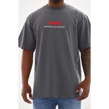 MARSiLYAN- Unisex Baskılı Oversize T-Shirt - Füme