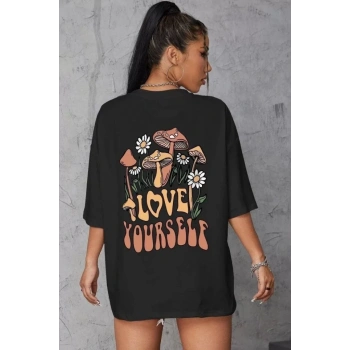 MARSiLYAN- Unisex Baskılı Oversize T-Shirt - Siyah
