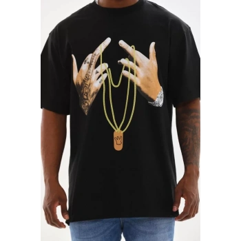 MARSiLYAN- Unisex Baskılı Oversize T-Shirt - Siyah