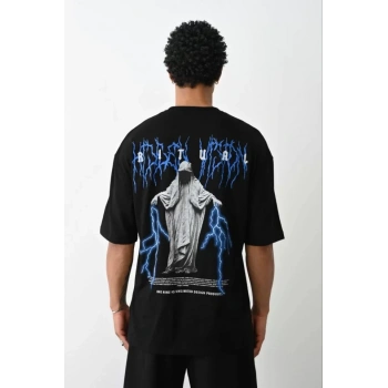 MARSiLYAN- Unisex Baskılı Oversize T-Shirt - Siyah