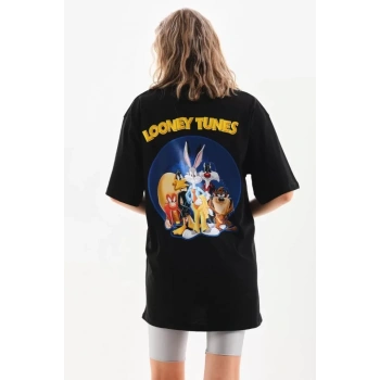 MARSiLYAN- Unisex Baskılı Oversize T-Shirt - Siyah