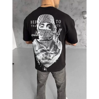 MARSiLYAN- Unisex Baskılı Oversize T-Shirt - Siyah