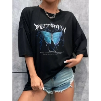 MARSiLYAN- Unisex Baskılı Oversize T-Shirt - Siyah