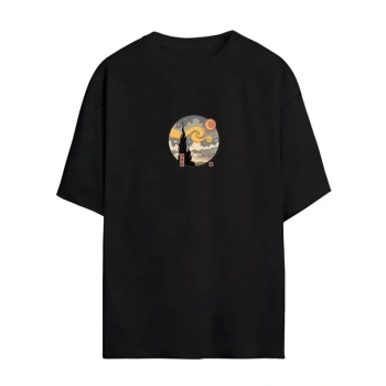 MARSiLYAN- Unisex Baskılı Oversize T-Shirt - Siyah