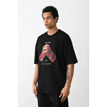 MARSiLYAN- Unisex Baskılı Oversize T-Shirt - Siyah