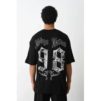 MARSiLYAN- Unisex Baskılı Oversize T-Shirt - Siyah