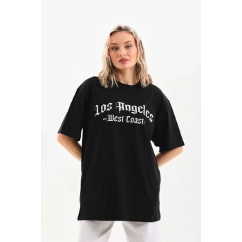 MARSiLYAN- Unisex Baskılı Oversize T-Shirt - Siyah