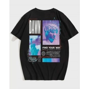 MARSiLYAN- Unisex Baskılı Oversize T-Shirt - Siyah