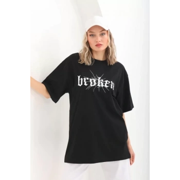 MARSiLYAN- Unisex Baskılı Oversize T-Shirt - Siyah