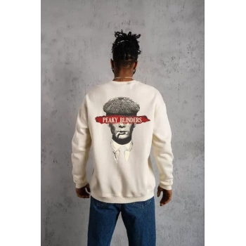 MARSiLYAN- Unisex Bisiklet Yaka Baskılı Oversize Sweatshirt - Beyaz