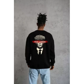 MARSiLYAN- Unisex Bisiklet Yaka Baskılı Oversize Sweatshirt - Siyah