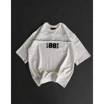 MARSiLYAN- Unisex Bisiklet Yaka Baskılı Oversize T-Shirt - Beyaz