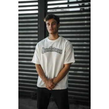 MARSiLYAN- Unisex Bisiklet Yaka Baskılı Oversize T-Shirt - Beyaz