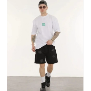 MARSiLYAN- Unisex Bisiklet Yaka Baskılı Oversize T-Shirt - Beyaz