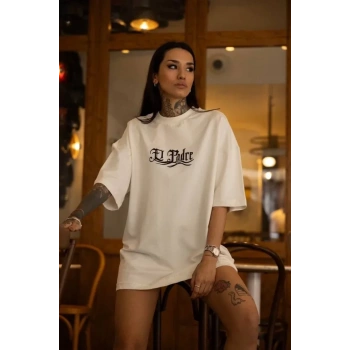 MARSiLYAN- Unisex Bisiklet Yaka Baskılı Oversize T-Shirt - Beyaz