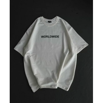 MARSiLYAN- Unisex Bisiklet Yaka Baskılı Oversize T-Shirt - Beyaz