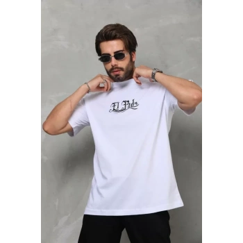 MARSiLYAN- Unisex Bisiklet Yaka Baskılı Oversize T-Shirt - Beyaz