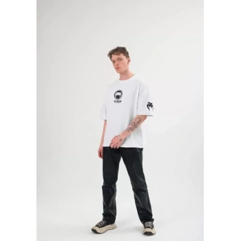 MARSiLYAN- Unisex Bisiklet Yaka Baskılı Oversize T-Shirt - Beyaz