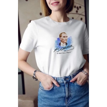 MARSiLYAN- Unisex Bisiklet Yaka Baskılı Oversize T-Shirt - Beyaz