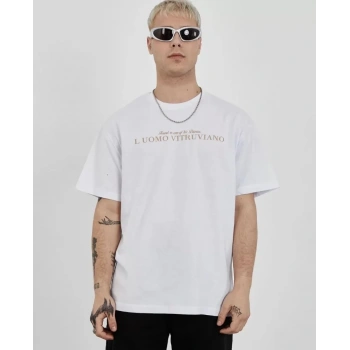 MARSiLYAN- Unisex Bisiklet Yaka Baskılı Oversize T-Shirt - Beyaz