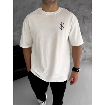 MARSiLYAN- Unisex Bisiklet Yaka Baskılı Oversize T-Shirt - Beyaz