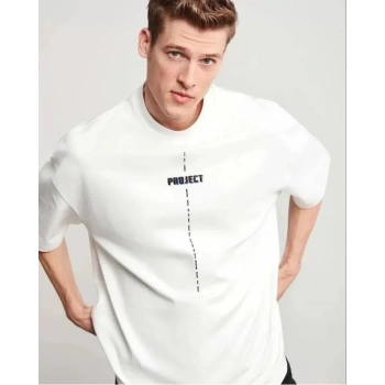 MARSiLYAN- Unisex Bisiklet Yaka Baskılı Oversize T-Shirt - Beyaz