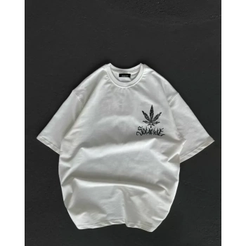 MARSiLYAN- Unisex Bisiklet Yaka Baskılı Oversize T-Shirt - Beyaz