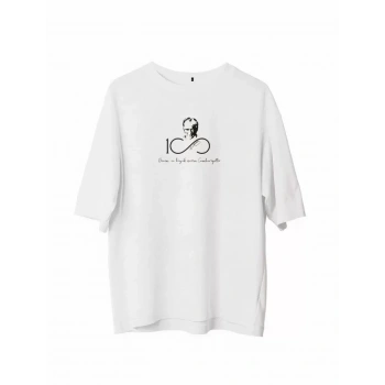 MARSiLYAN- Unisex Bisiklet Yaka Baskılı Oversize T-Shirt - Beyaz