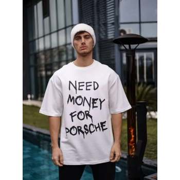 MARSiLYAN- Unisex Bisiklet Yaka Baskılı Oversize T-Shirt - Beyaz