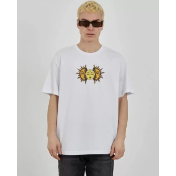 MARSiLYAN- Unisex Bisiklet Yaka Baskılı Oversize T-Shirt - Beyaz