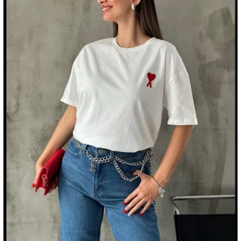 MARSiLYAN- Unisex Bisiklet Yaka Baskılı Oversize T-Shirt - Beyaz