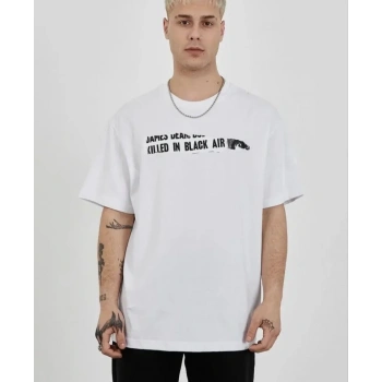 MARSiLYAN- Unisex Bisiklet Yaka Baskılı Oversize T-Shirt - Beyaz