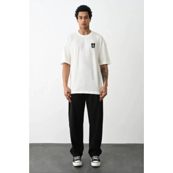 MARSiLYAN- Unisex Bisiklet Yaka Baskılı Oversize T-Shirt - Beyaz