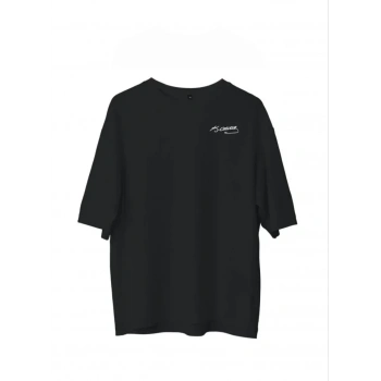 MARSiLYAN- Unisex Bisiklet Yaka Baskılı Oversize T-Shirt - Siyah