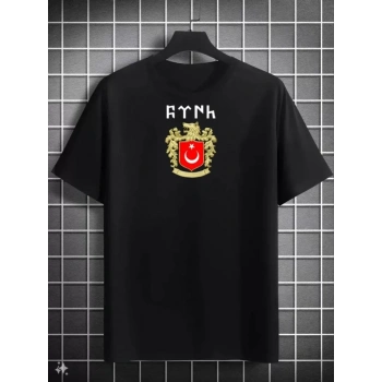 MARSiLYAN- Unisex Bisiklet Yaka Baskılı Oversize T-Shirt - Siyah