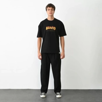 MARSiLYAN- Unisex Bisiklet Yaka Baskılı Oversize T-Shirt - Siyah