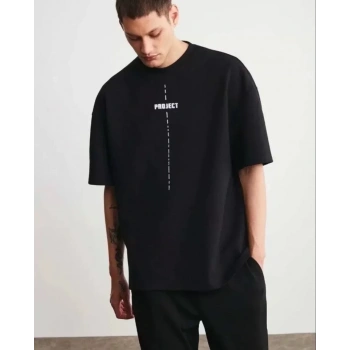 MARSiLYAN- Unisex Bisiklet Yaka Baskılı Oversize T-Shirt - Siyah