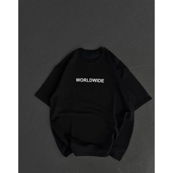 MARSiLYAN- Unisex Bisiklet Yaka Baskılı Oversize T-Shirt - Siyah
