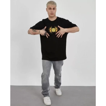 MARSiLYAN- Unisex Bisiklet Yaka Baskılı Oversize T-Shirt - Siyah