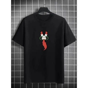 MARSiLYAN- Unisex Bisiklet Yaka Baskılı Oversize T-Shirt - Siyah