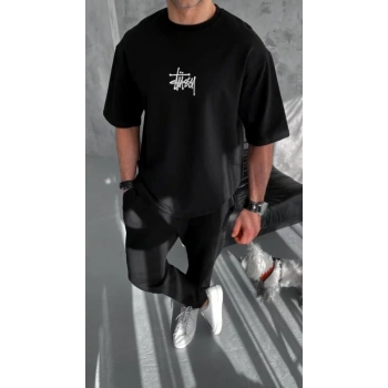 MARSiLYAN- Unisex Bisiklet Yaka Baskılı Oversize T-Shirt - Siyah